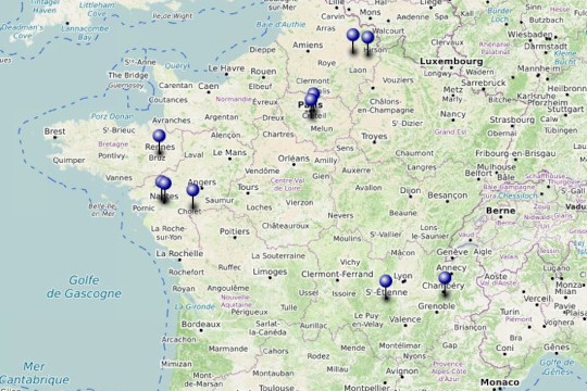 Carte de France avec sites pilotes indiqués